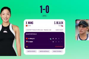 WTA250布拉格站：王欣瑜暂1-0贝杰莱克 比赛因光线不足推迟到次日