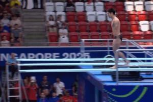 又见炸鱼世锦赛跳水混合决赛，新加坡选手走板严重失误落水