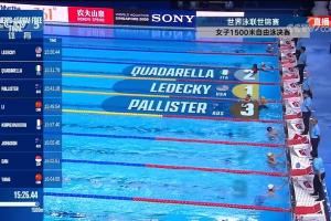 女子1500米自由泳决赛：美国名将莱德基第6次夺冠 李冰洁排名第四